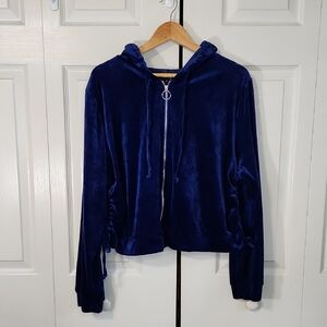 Arabella Womens Blue Velour‎ Full Zip Track Jacket Size XL Y2K Ruched Cropped